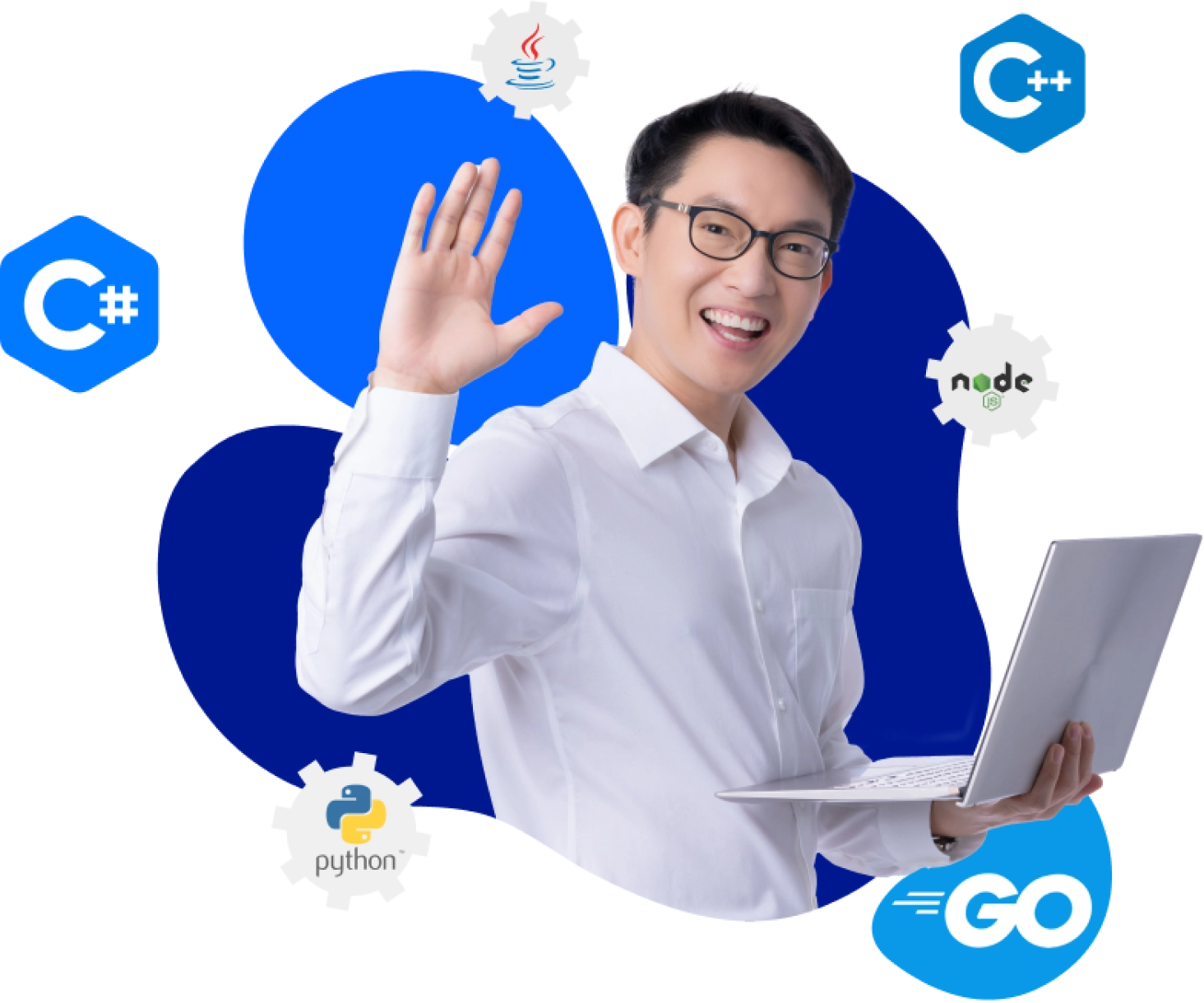 A smiling man with offshore software development icons around | LARION