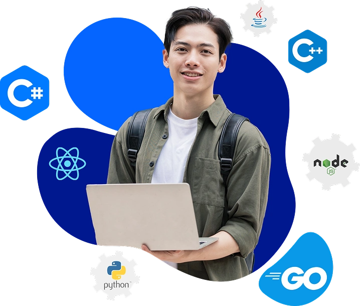 Young man with a laptop working on custom software development | LARION